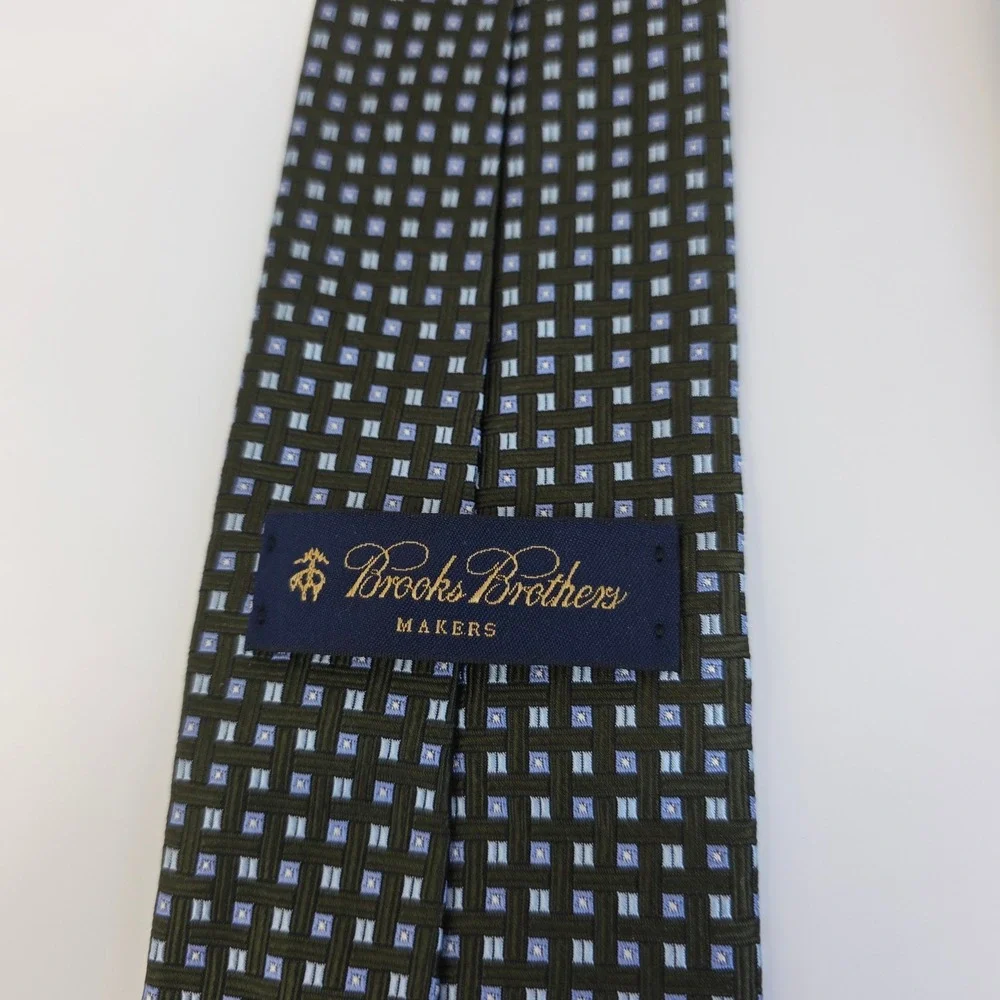 Brooks Brothers Makers‎ Tie Men OS Green Blue Geometric Basketweave Silk Necktie